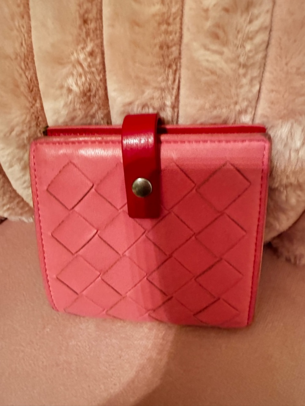 Bottega Veneta Red and Pink Quilted Snap-Closure Wallet